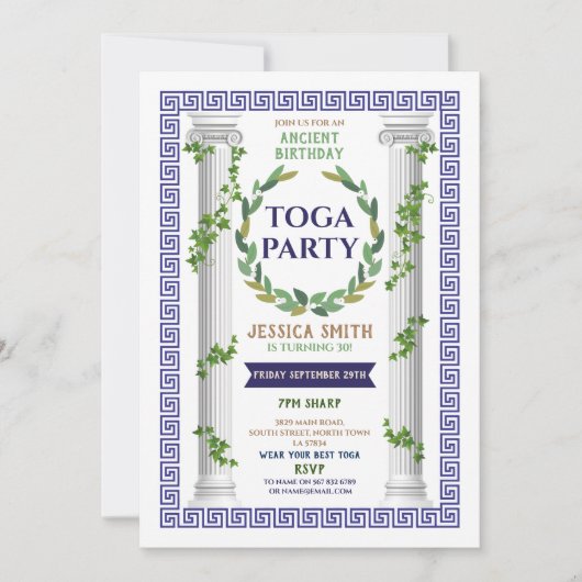 Invitation Toga fête Anniversaire Ivy Scroll Ancien Romain Ph (Devant)