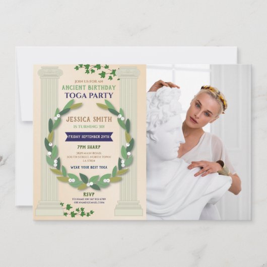 Invitation Toga fête Anniversaire Ivy Scroll Ancien Romain Ph (Devant)
