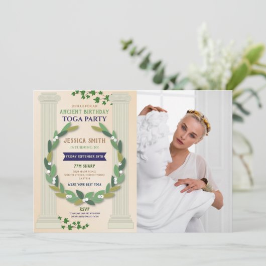 Invitation Toga fête Anniversaire Ivy Scroll Ancien Romain Ph (Debout devant)