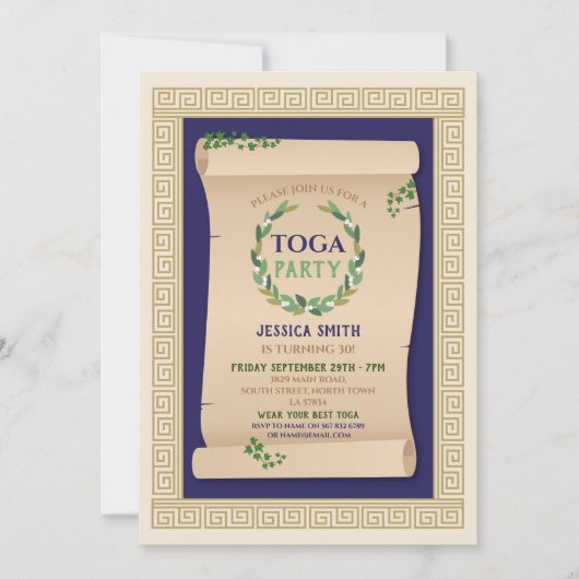 Invitation Toga Party Ancien Ancien Romain Scroll Ivy Anniver (Devant)