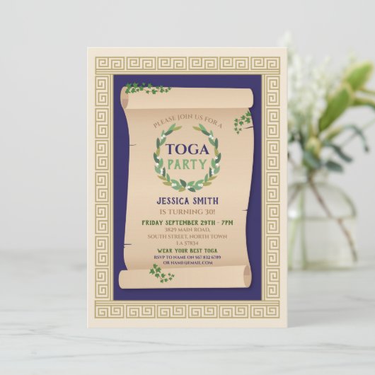 Invitation Toga Party Ancien Ancien Romain Scroll Ivy Anniver (Debout devant)