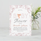 Invitation Toile Arch Blush Bow Baby shower Floral (Debout devant)