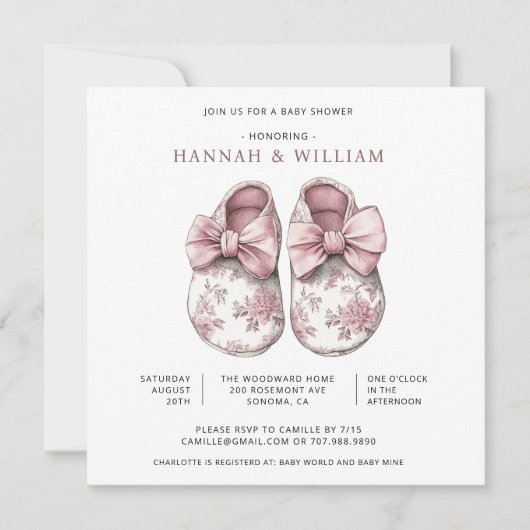 Invitation Toile Baby Booties Baby Shower (Devant)