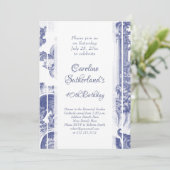 Invitation Toile Baroque Bleue France Anniversaire (Debout devant)