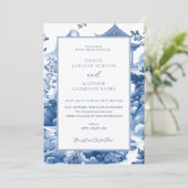 Invitation Toile Bleu et Blanc Chinoiserie Mariage Pagode Ble (Debout devant)
