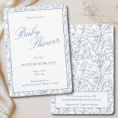 Invitation Toile Bleu Ligne Botanique Baby shower tiré