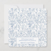 Invitation Toile Bleu Ligne Botanique Baby shower tiré (Dos)