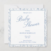 Invitation Toile Bleu Ligne Botanique Baby shower tiré (Devant)