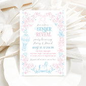 Invitation Toile bleu rose classique jouets Floral Genre Révé