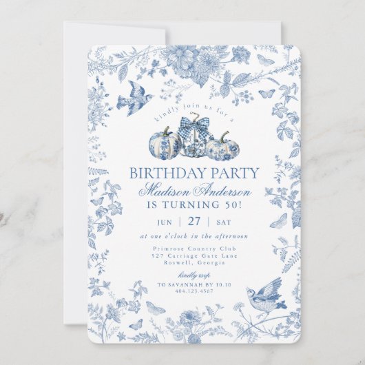 Invitation Toile Bleue Citrouille French Fall Anniversaire (Devant)
