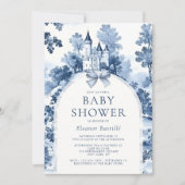 Invitation Toile Bleue De Jouy Baby shower français (Devant)