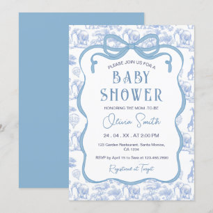 Invitation Toile Bleue De Jouy Safari Animaux Baby shower de 