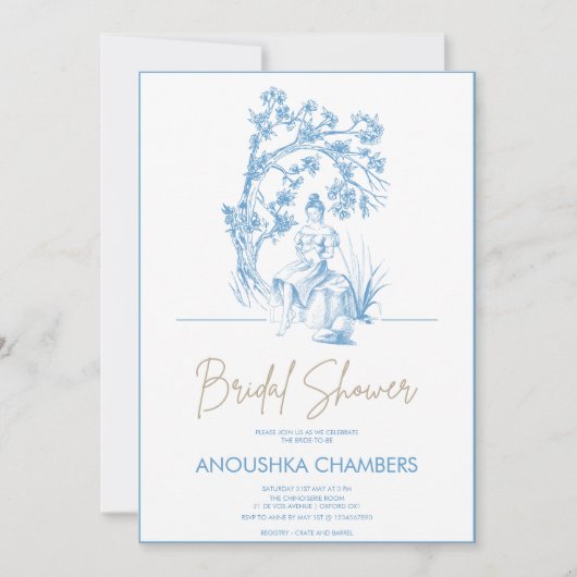 Invitation Toile bleue et blanche de Jouy Fête des mariées (Devant)