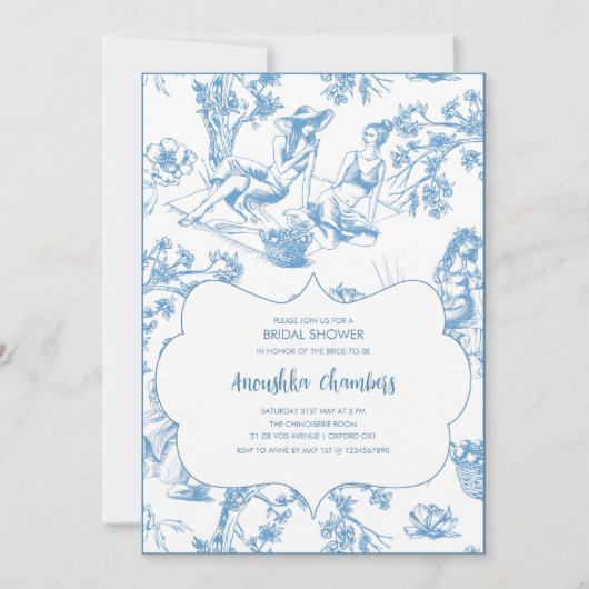 Invitation Toile bleue et blanche de Jouy Fête des mariées (Devant)