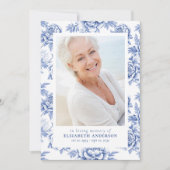 Invitation Toile Bleue Floral Photo Funérailles (Devant)