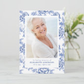 Invitation Toile Bleue Floral Photo Funérailles (Debout devant)