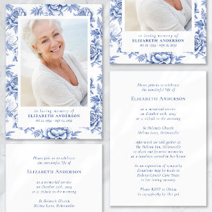 Invitation Toile Bleue Floral Photo Funérailles