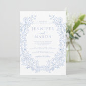 Invitation Toile Bleue Flore Wreath Bohème Classique Mariage (Debout devant)