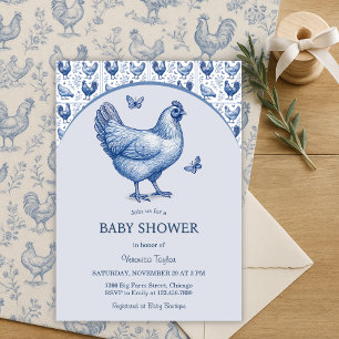 Invitation Toile Bleue France Pays Baby shower de poulet