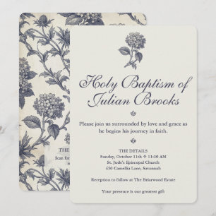 Invitation Toile botanique Hydrangea Chardon bleu Baptême