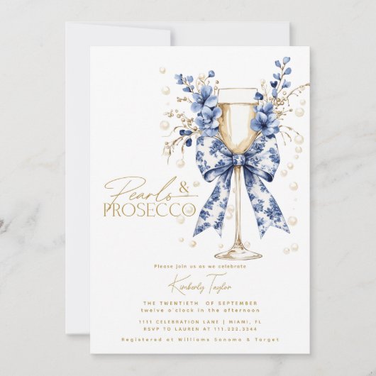 Invitation Toile Bow Floral Pearl & Prosecco Fête des mariées (Devant)