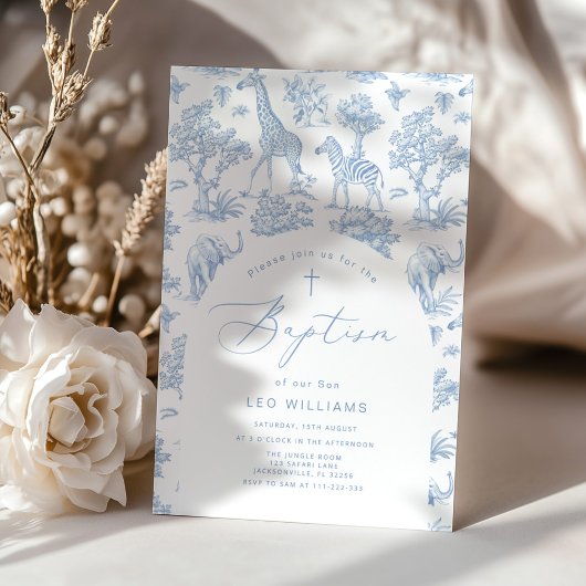 Invitation Toile Boy Baptism Safari Chinoiserie