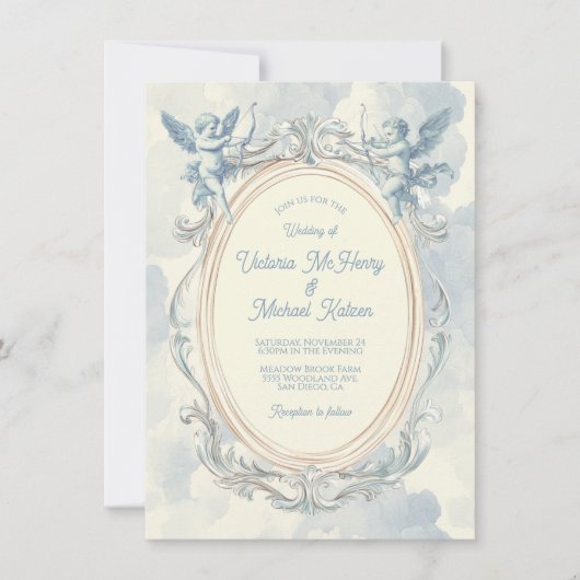Invitation Toile Cupid Mariage Orné (Devant)