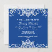 Invitation Toile Damask Swirl Fête de l'mariée Royal Blue (Devant)