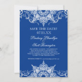 Invitation Toile Damask Swirl Save the Dates Royal Blue (Devant)