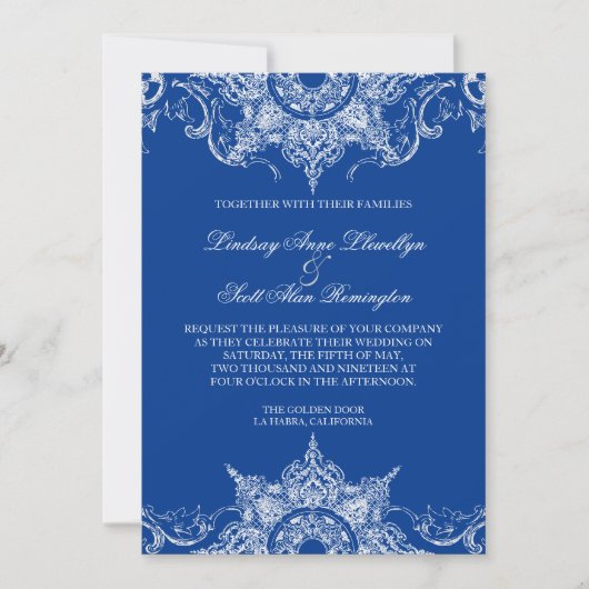 Invitation Toile Damask Swirl Wedding Inviter Royal Blue (Devant)