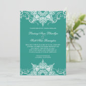 Invitation Toile Damask Swirl Wedding Inviter Turquoise Green (Debout devant)