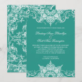 Invitation Toile Damask Swirl Wedding Inviter Turquoise Green (Devant / Derrière)