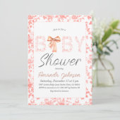 Invitation Toile de Bow rose de Jouy Baby shower floral (Debout devant)