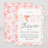 Invitation Toile de Bow rose de Jouy Baby shower floral (Devant / Derrière)