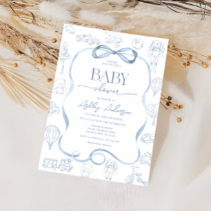 Invitation Toile De Jouy Baby Shower avec garçon à l'arc