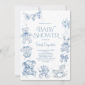 Invitation Toile De Jouy Baby shower Boy (Devant)