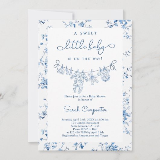 Invitation Toile De Jouy Baby shower Boy (Devant)