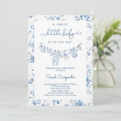 Invitation Toile De Jouy Baby shower Boy (Debout devant)