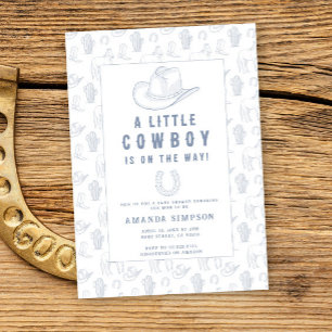 Invitation Toile de Jouy Bleu Cowboy Occidental Baby Shower