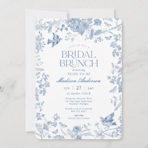 Invitation Toile De Jouy Bleue Brunch Floral Mariage Français