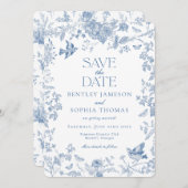 Invitation Toile de Jouy Bleue Florale Française Enregistrer (Devant / Derrière)