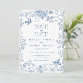 Invitation Toile de Jouy Bleue Florale Française Enregistrer (Debout devant)