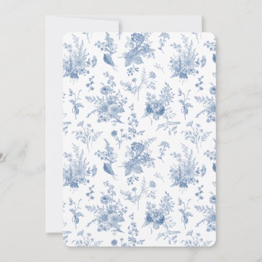 Invitation Toile de Jouy Bleue Florale Française Enregistrer (Dos)