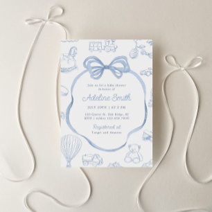 Invitation Toile de Jouy Blue Bow Chinoiserie Baby shower gar