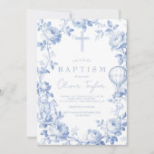 Invitation Toile De Jouy Blue Boy Baptism (Devant)