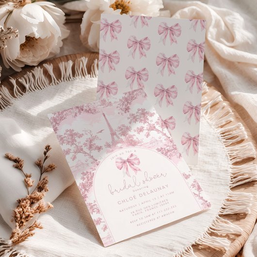 Invitation Toile de Jouy Bridal shower French Pink Bow Paris