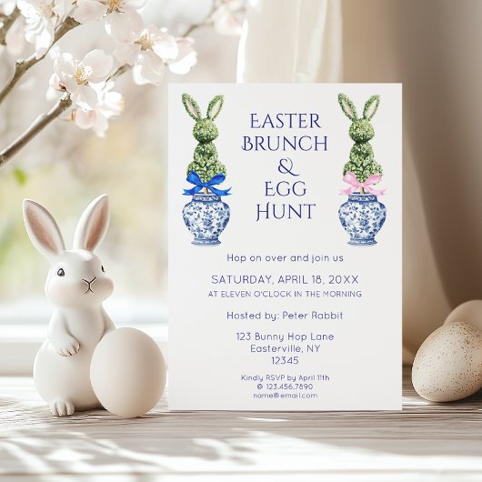 Invitation Toile De Jouy Bunny Brunch de Pâques et chasse aux