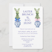 Invitation Toile De Jouy Bunny Brunch de Pâques et chasse aux (Devant)