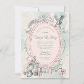 Invitation Toile de Jouy cadre baby shower rose (Devant)