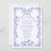 Invitation Toile de Jouy Chinoiserie Horse Boy Baby shower (Devant)
